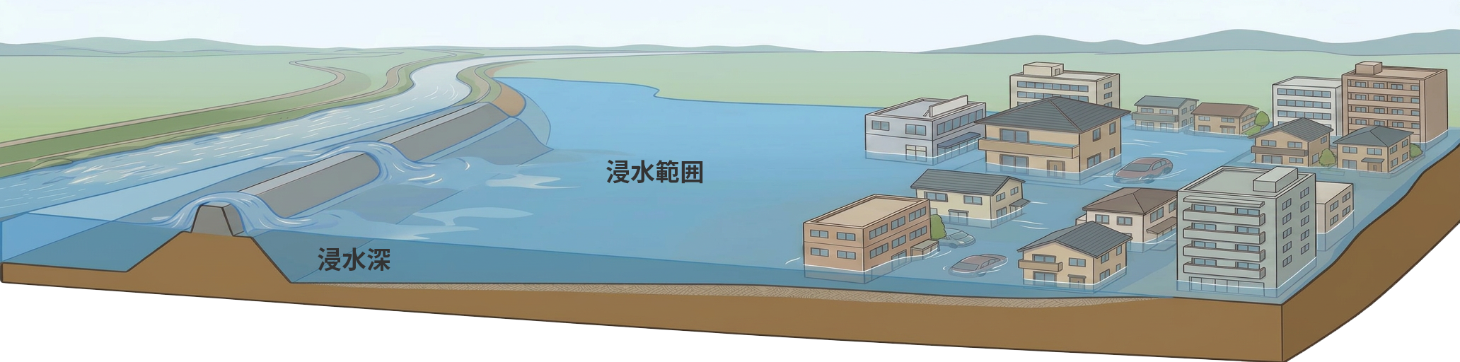 浸水範囲と浸水深の説明図