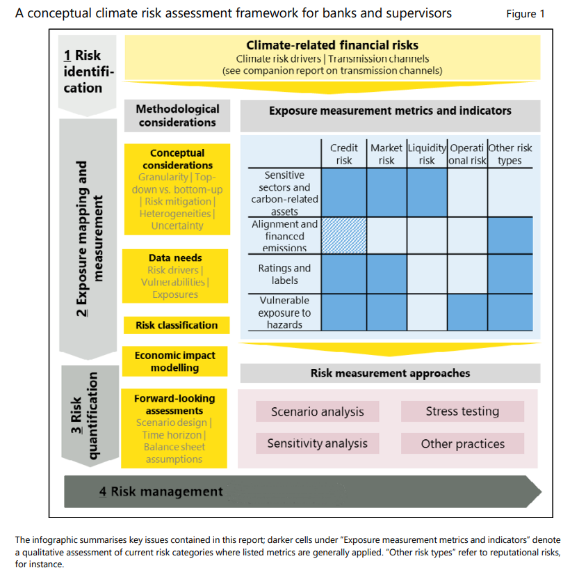 金融当局/銀行における気候リスク評価の枠組み（出所：バーゼル銀行監督委員会  ）